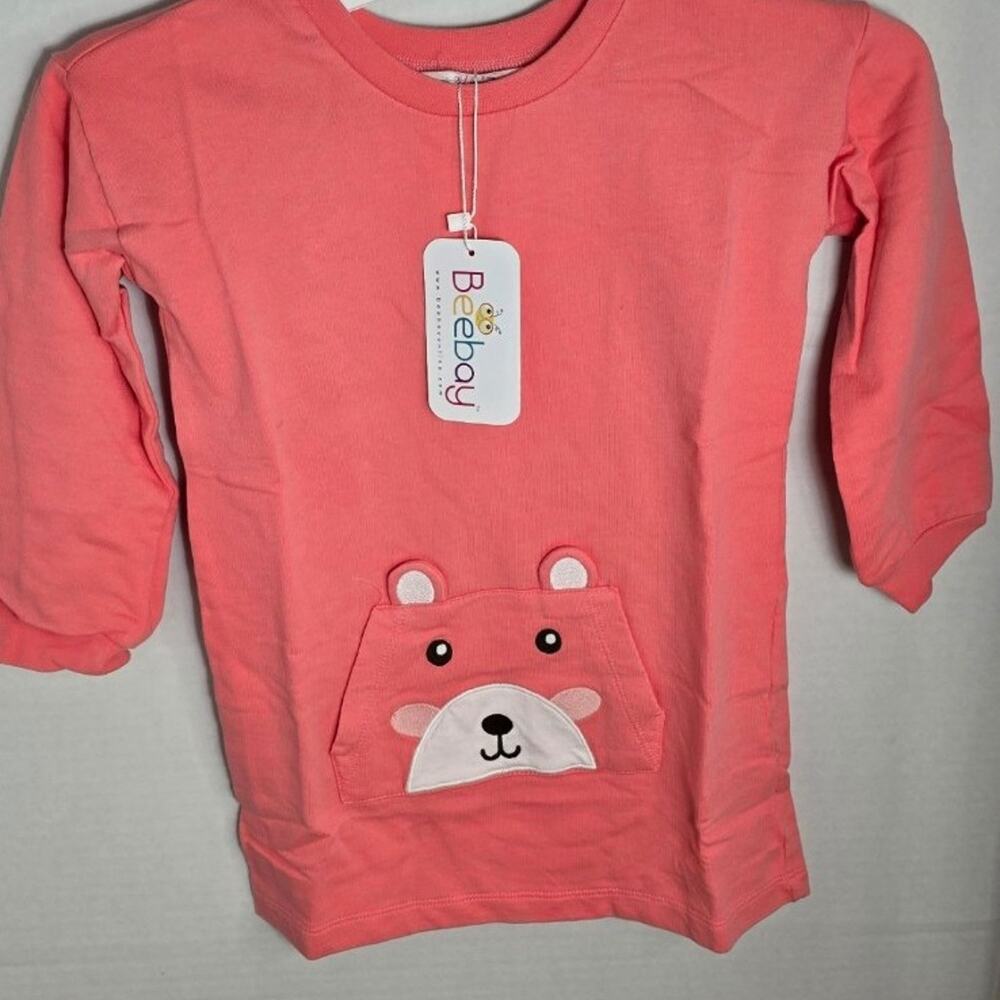 Beebay Girls Pink Bear Pocket Sweatshirt Dress 2t NWT